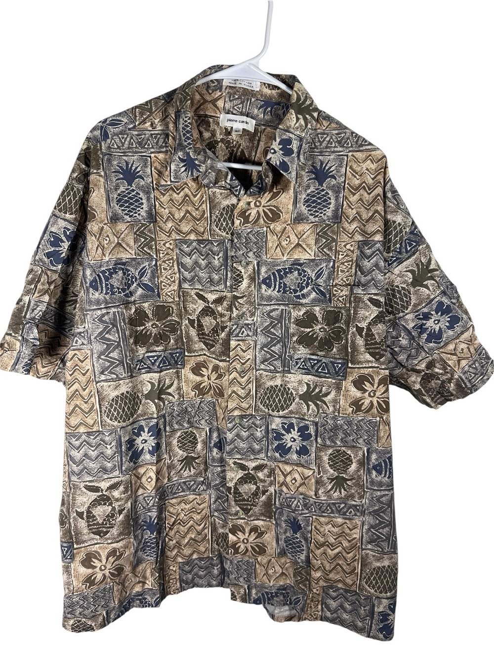 Pierre Cardin Shirt Mens Brown Floral Hawaiian Shirt Size XLT